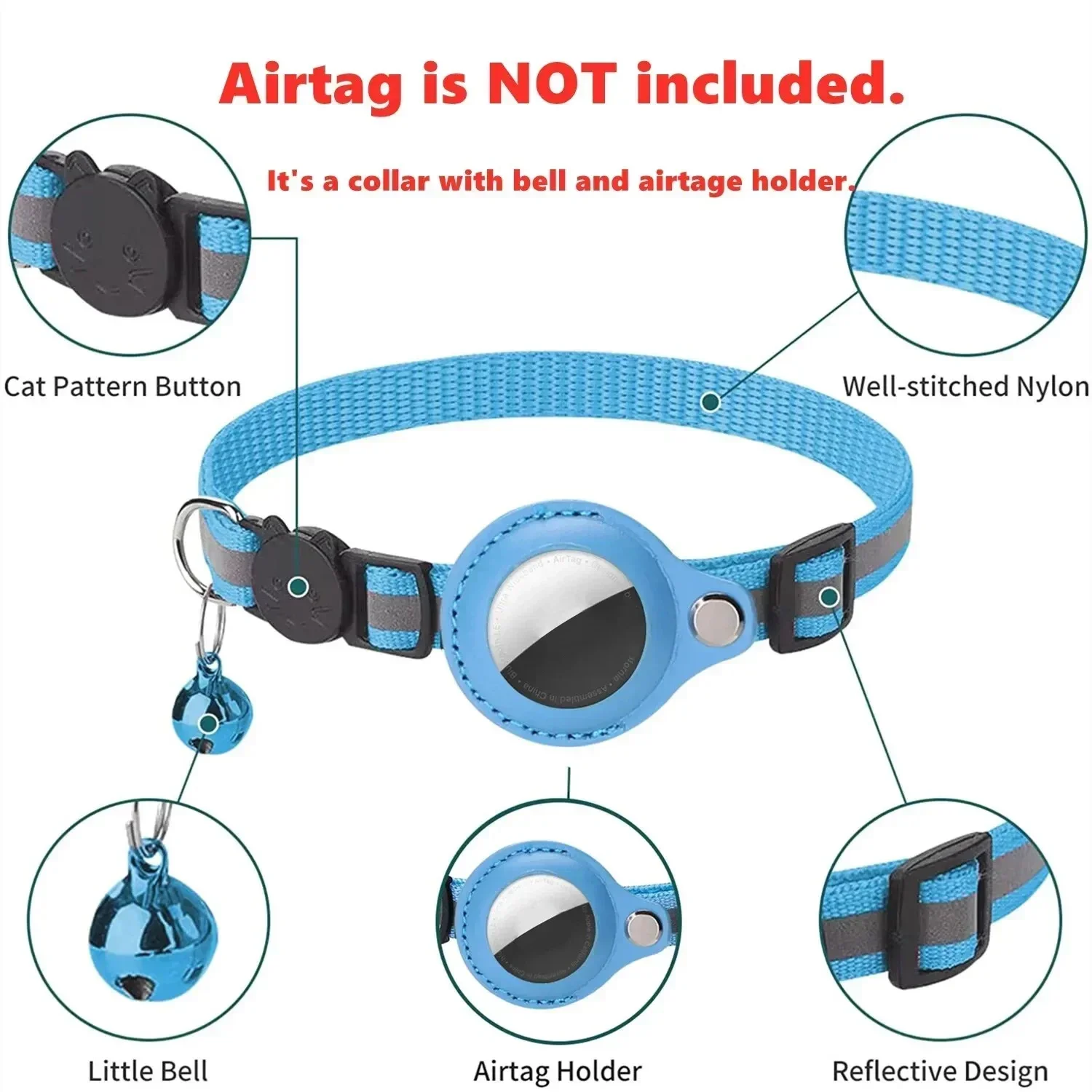 Airtag GPS 트래커 보호 케이스에 대한 분실 방지 고양이 목걸이 벨 반사 고양이 목걸이 새끼 고양이 액세서리 애완 동물 제품