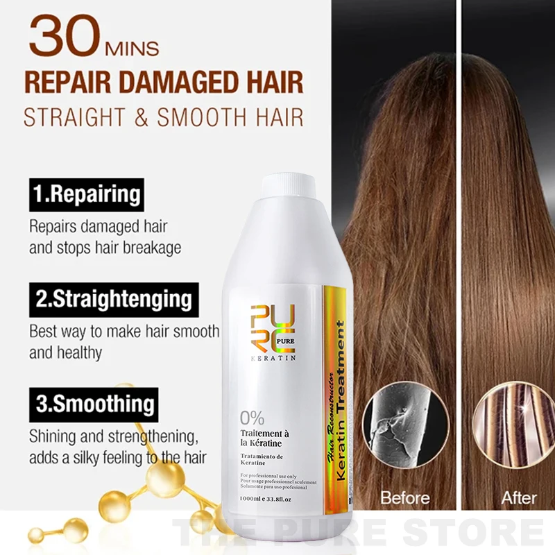 PURC 1000ml 케라틴 헤어 스트레이트닝 스무딩 트리트먼트 곱슬 곱슬 헤어 케어 브라질 케라틴 제품 전문