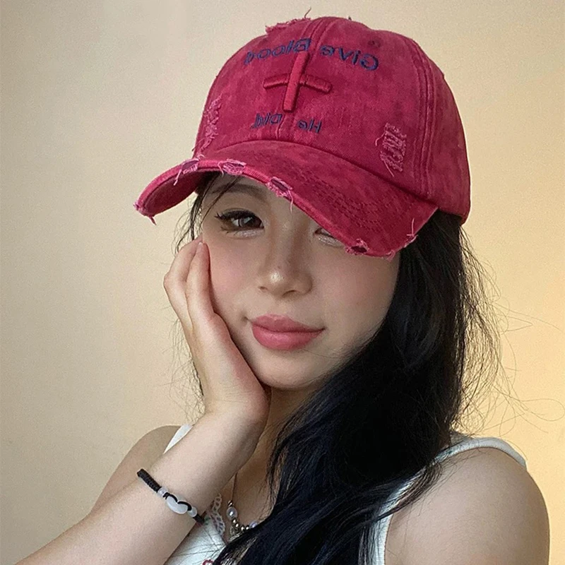 유니섹스 레터 자수 아메리칸 빈티지 야구 모자, 부러진 통기성 캐주얼 햇빛가리개 피크 캡, 다목적 패션, 신제품