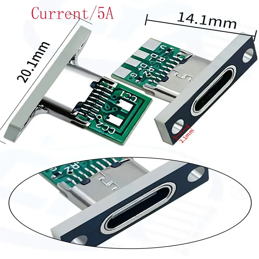 1-10pcs 나사 고정 플레이트가있는 USB 3.1 유형 C 소켓 유형-C USB 잭 3.1 유형-C 2Pin 4Pin 5Pin 6Pin 암 커넥터 잭