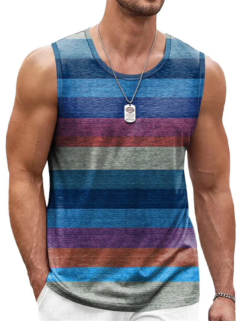 Retro Striped Graphic Tank Tops For Men Fashion Casual Summer Sleeveless 3D Printed Vest Loose Crew Neck Quick Dry Sports Tees title=Retro Striped Graphic Tank Tops For Men Fashion Casual Summer Sleeveless 3D Printed Vest Loose Crew Neck Quick Dry Sports Tees 