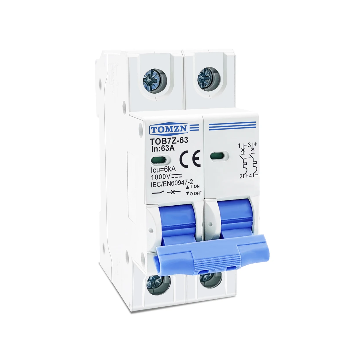 태양광 발전 미니 회로 차단기, PV 시스템용, DC 1000V, 3A 6A 10A 16A 20A 25A 32A 40A 50A 63A DC MCB, 2P