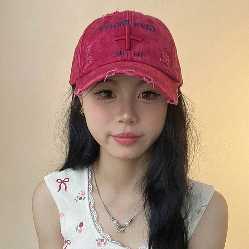 유니섹스 레터 자수 아메리칸 빈티지 야구 모자, 부러진 통기성 캐주얼 햇빛가리개 피크 캡, 다목적 패션, 신제품