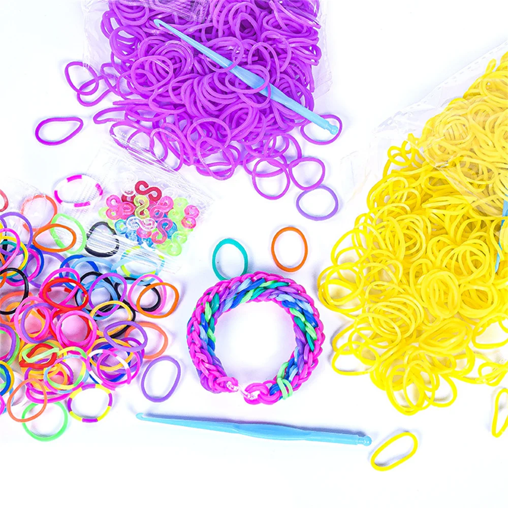 600pcs 소년 소녀 어린이위한 탄성 다채로운 고무 Loom 밴드 DIY 공예 선물 팔찌 쥬얼리 액세서리 용품 만들기