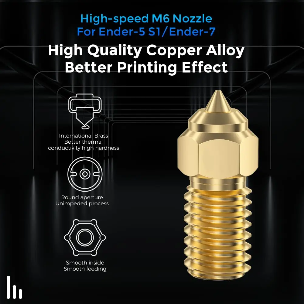 Creality Ender 3 V3 SE 공식 노즐 0.4mm 5개 고속 황동 노즐 M6 핫엔드 압출기 노즐 (Ender 5 S1/Ender 7 3D용)