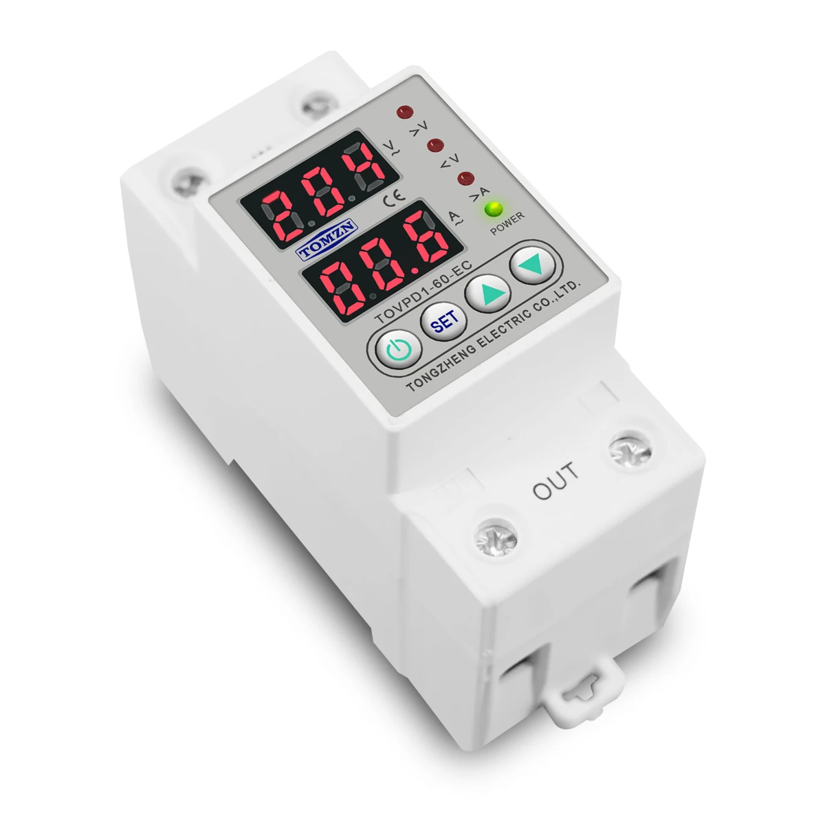 60a 230 v din 레일 과전류 보호 전압계가있는 과전압 보호 장치 보호 장치 릴레이 조절 가능