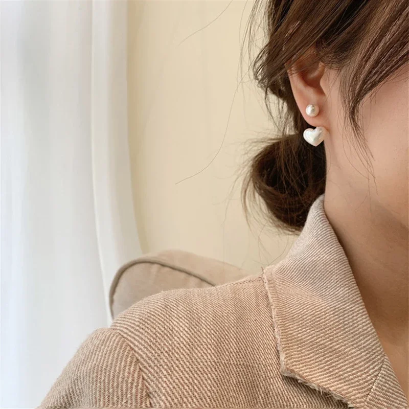 여성을위한 새로운 패션 러브 하트 진주 귀걸이 달콤한 우아한 기질 드롭 귀걸이 트렌드 쥬얼리 액세서리