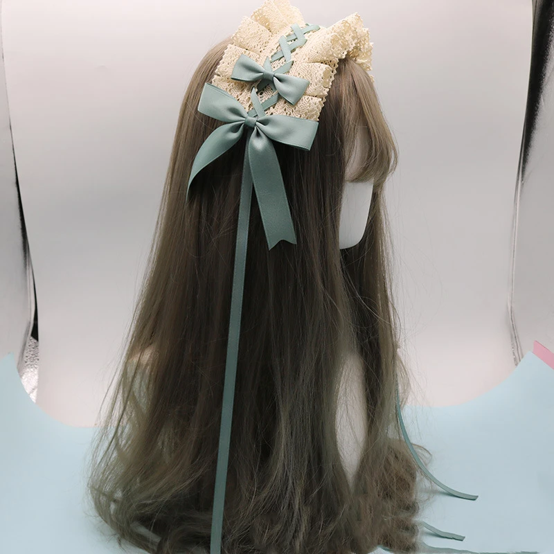 사랑스러운 Bowknot 달콤한 로리타 레이스 꽃 머리 후프 애니메이션 메이드 코스프레 머리띠 모자를 쓰고 있죠 액세서리 손으로 만든 도매