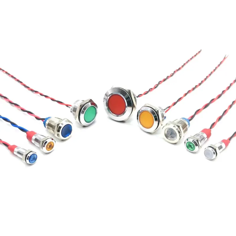 6mm8mm10mm12mm16mm19mm22mm 금속 표시기 LED 신호 와이어 3v 5v 12V 24V 220V 경고등, 빨간색, 파란색, 노란색, 녹색