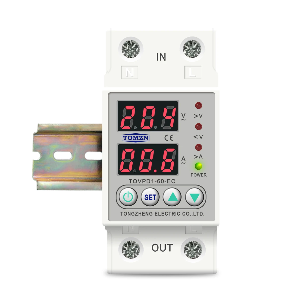 60a 230 v din 레일 과전류 보호 전압계가있는 과전압 보호 장치 보호 장치 릴레이 조절 가능
