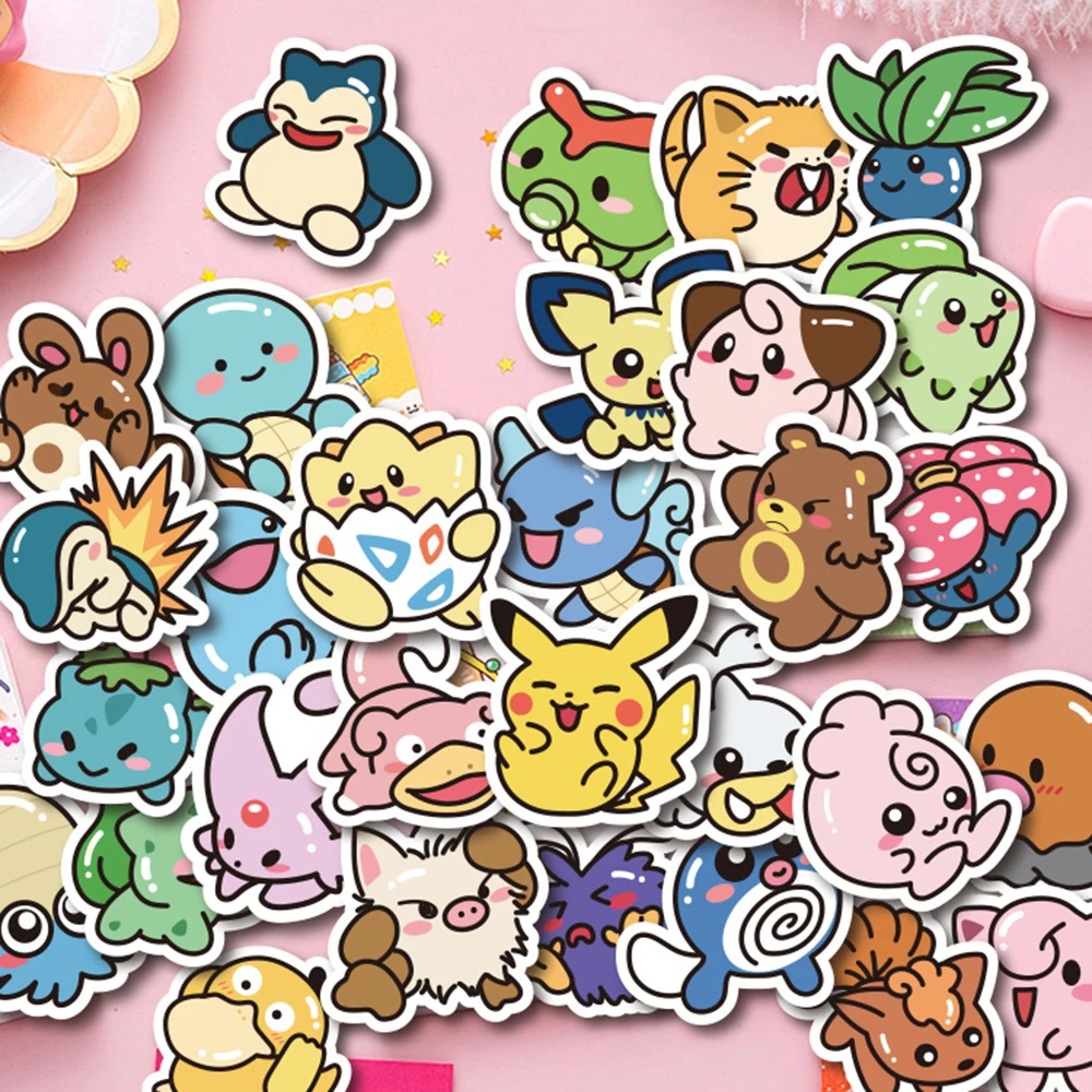 10/30/50pcs 귀여운 포켓몬 애니메이션 스티커 Kawaii Pikachu Bulbasaur 만화 스티커 DIY 스케이트 보드 전화 자동차 데칼 재미 아이 장난감