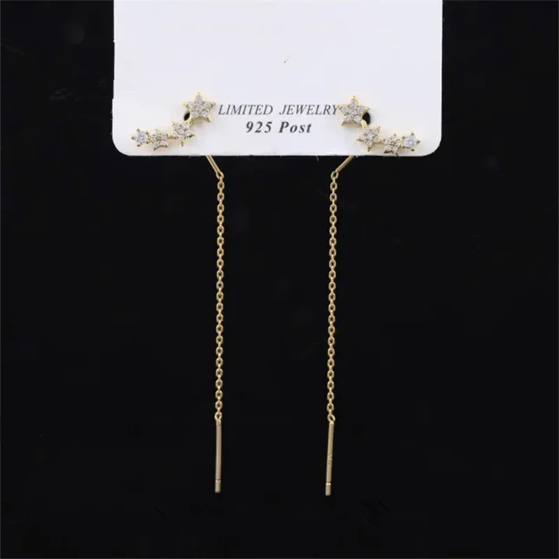 트렌디 한 긴 와이어 술 스레드 체인 등반 스타 하트 비즈 펜던트 드롭 귀걸이 여성 스트레이트 매달려 Earings 쥬얼리