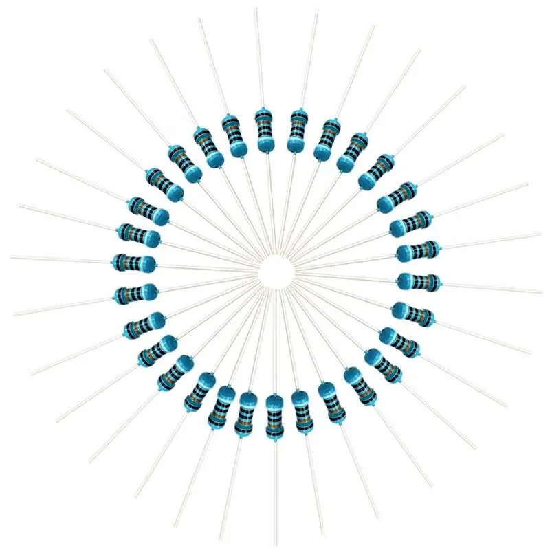 100pcs 1/4W 저항 0.1R~2.2M 1% 금속 필름 저항기 시리즈 0.25W 1R 10R 47R 100R 220R 470R 1K 2.2K 10K 22K 100K 220K 1M 옴