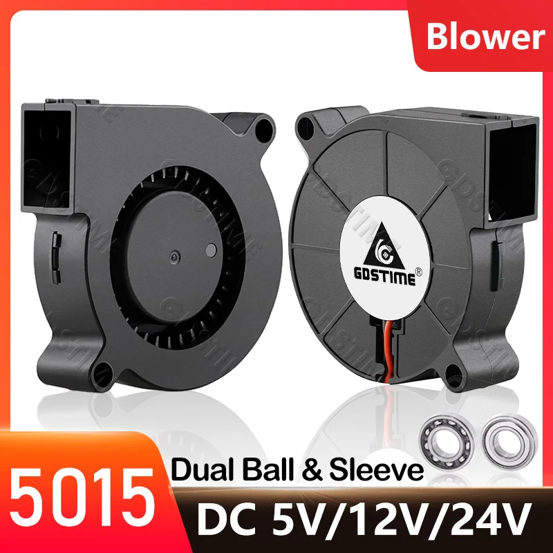 Gdstime DC 5V 12V 24V 50x50x15mm 듀얼 볼 쿨러 2Pin USB 방사형 팬 5015 터보 송풍기 3D 프린터 냉각 용 5cm 50mm 라디에이터 title=Gdstime DC 5V 12V 24V 50x50x15mm 듀얼 볼 쿨러 2Pin USB 방사형 팬 5015 터보 송풍기 3D 프린터 냉각 용 5cm 50mm 라디에이터 