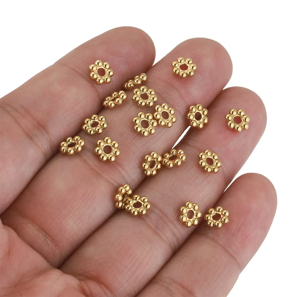 50pcs 스테인레스 스틸 데이지 눈송이 꽃 스페이서 비즈 DIY 바느질 보석에 대 한 골드 도금 느슨한 구슬 모자 팔찌 만들기
