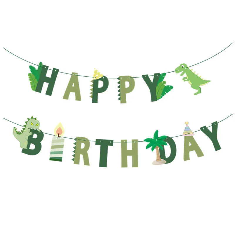 공룡 생일 축하 화환 배너 포효하는 디노 파티 풍선, 정글 동물 사파리, 첫 번째 어린이 생일 파티 장식 용품