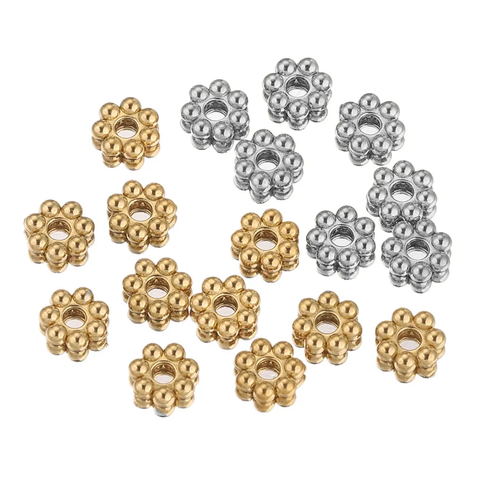50pcs 스테인레스 스틸 데이지 눈송이 꽃 스페이서 비즈 DIY 바느질 보석에 대 한 골드 도금 느슨한 구슬 모자 팔찌 만들기