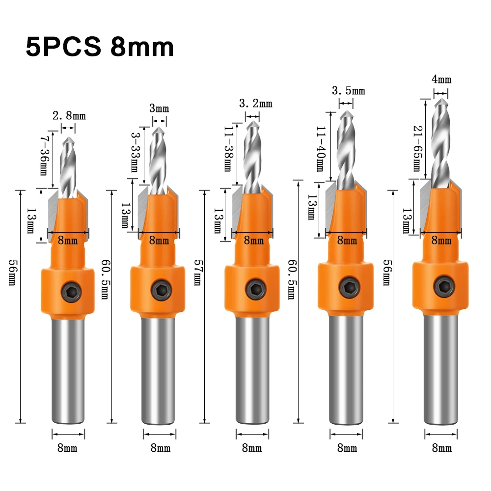 8mm 생크 HSS 목공 카운터 싱크 라우터 비트 나사 추출기 목재 밀링 커터 용 Remon 철거 목공 도구
