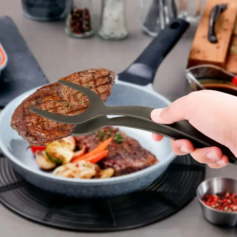 2 in 1 나일론 그립 플립 집게, 계란 주걱 및 스테이크 터너 클램프 팬케이크 프라이드 터너 주방 요리 액세서리