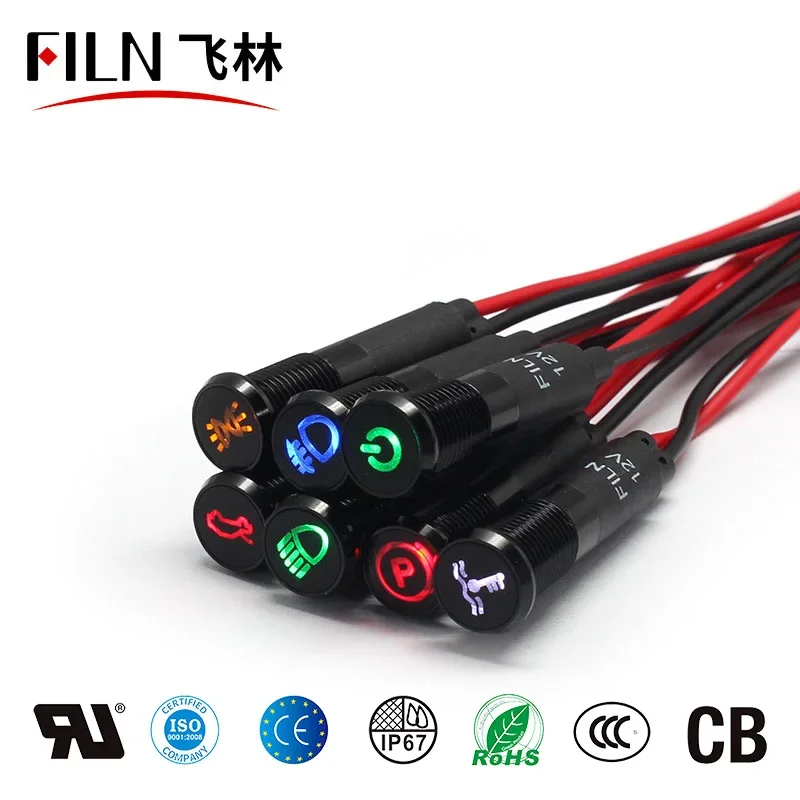 8/10/12/14/16mm 기호 LED 표시 등 12V 24V 검은 금속 표시기 대시 파일럿 라이트 와이어 자동차 대시 보드 ruck 기계