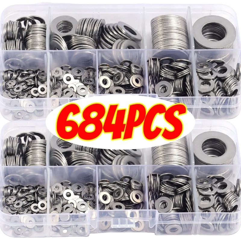 684/180PCS 스테인레스 스틸 나사 와셔 다기능 일반 와셔 가스켓 구색 키트 견고한 하드웨어 금속 와셔 M2-M12 title=684/180PCS 스테인레스 스틸 나사 와셔 다기능 일반 와셔 가스켓 구색 키트 견고한 하드웨어 금속 와셔 M2-M12 