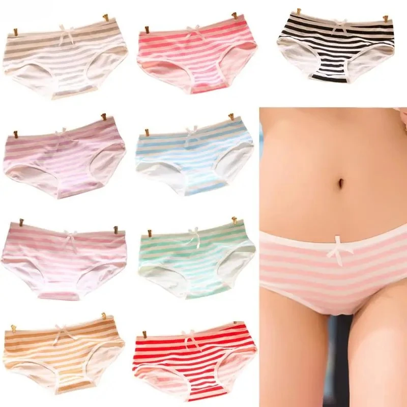 여자 귀여운 섹시한 속옷 팬티 줄무늬 해군 Bowknot Tanga 사랑스러운 여자 팬티 코튼 팬티