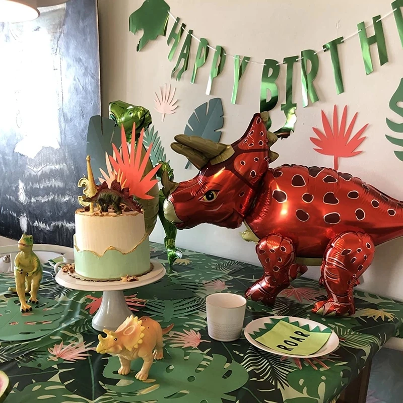 공룡 생일 축하 화환 배너 포효하는 디노 파티 풍선, 정글 동물 사파리, 첫 번째 어린이 생일 파티 장식 용품