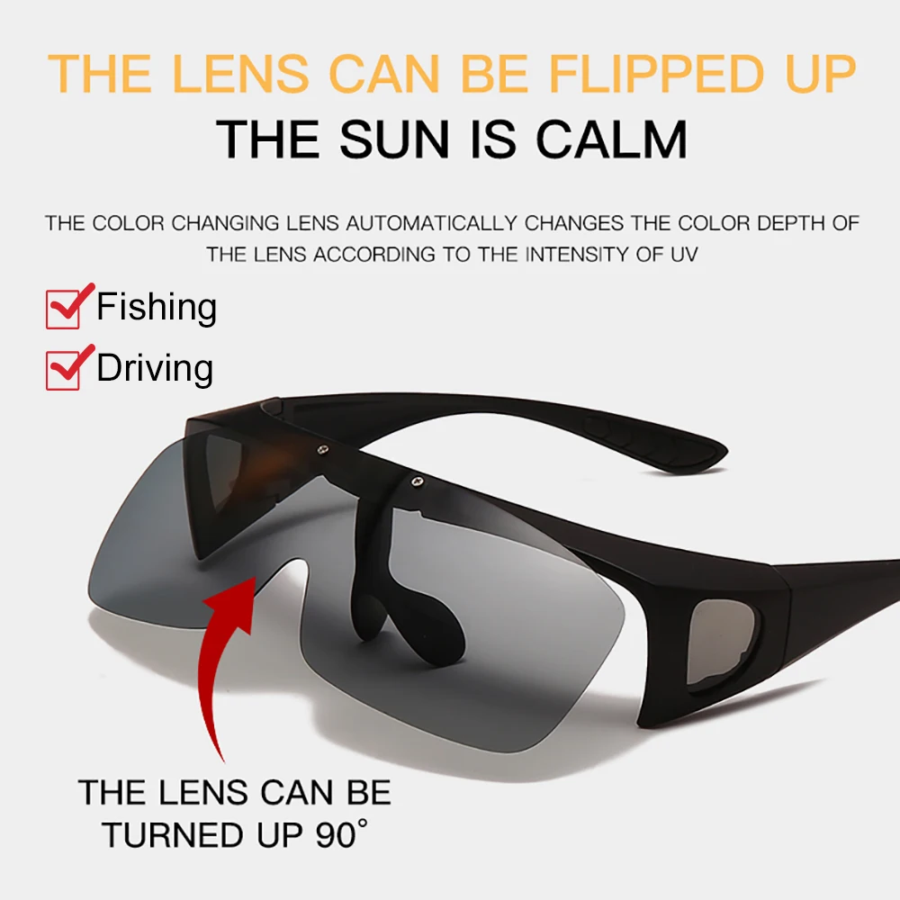 VIVIBEE Flip Up Polarized Fit Over Glasses 선글라스 남성 운전 UV400 Photochromic Fishing Goggle Outdoor Women