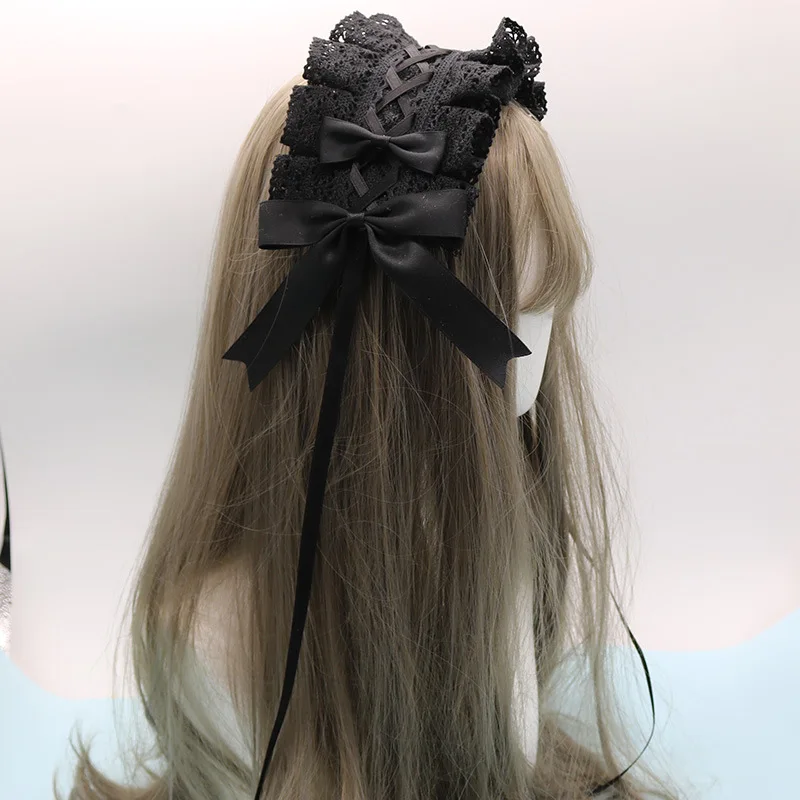 사랑스러운 Bowknot 달콤한 로리타 레이스 꽃 머리 후프 애니메이션 메이드 코스프레 머리띠 모자를 쓰고 있죠 액세서리 손으로 만든 도매