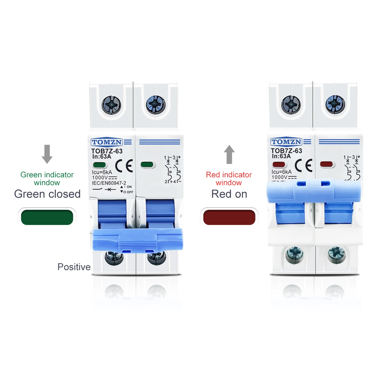 태양광 발전 미니 회로 차단기, PV 시스템용, DC 1000V, 3A 6A 10A 16A 20A 25A 32A 40A 50A 63A DC MCB, 2P