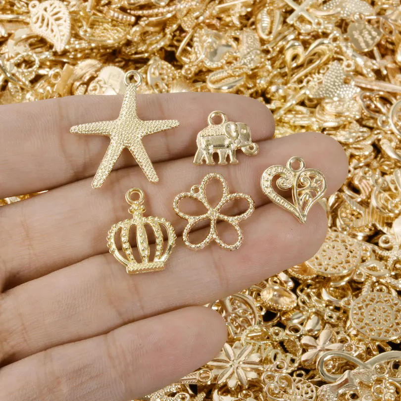 불가사리 하사마 나비 금속 DIY 펜던트 참, 주얼리 제작 액세서리용, 밝은 골드 컬러, 랜덤 믹스, 10 개, 20 개, 30 개, 50 개, 100 개