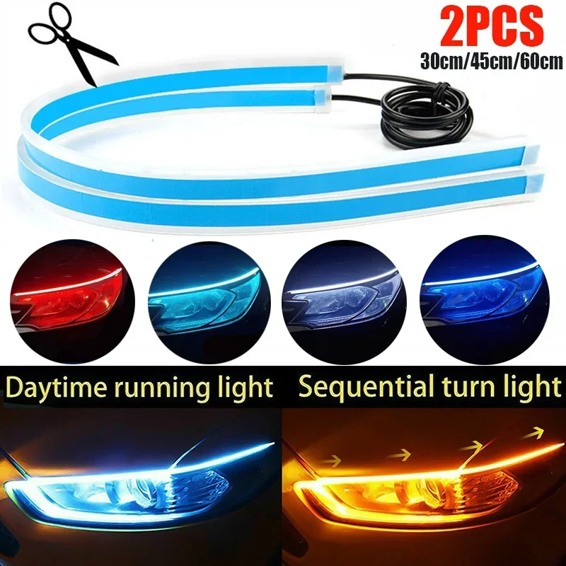 2Pcs 12V Led 가이드 스트립 헤드 라이트 자동차 주간 러닝 조명 차례 신호 전구 DRL 순차 스위치 백 30cm/45cm/60cm title=2Pcs 12V Led 가이드 스트립 헤드 라이트 자동차 주간 러닝 조명 차례 신호 전구 DRL 순차 스위치 백 30cm/45cm/60cm 