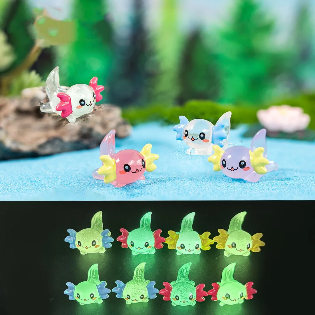 8-15PCS 빛나는 Axolotl 미니어처 Ambystoma Mexicanum 밤에 빛나는 이끼 Microlandscape 장식 귀여운 동물 물고기 탱크 DIY