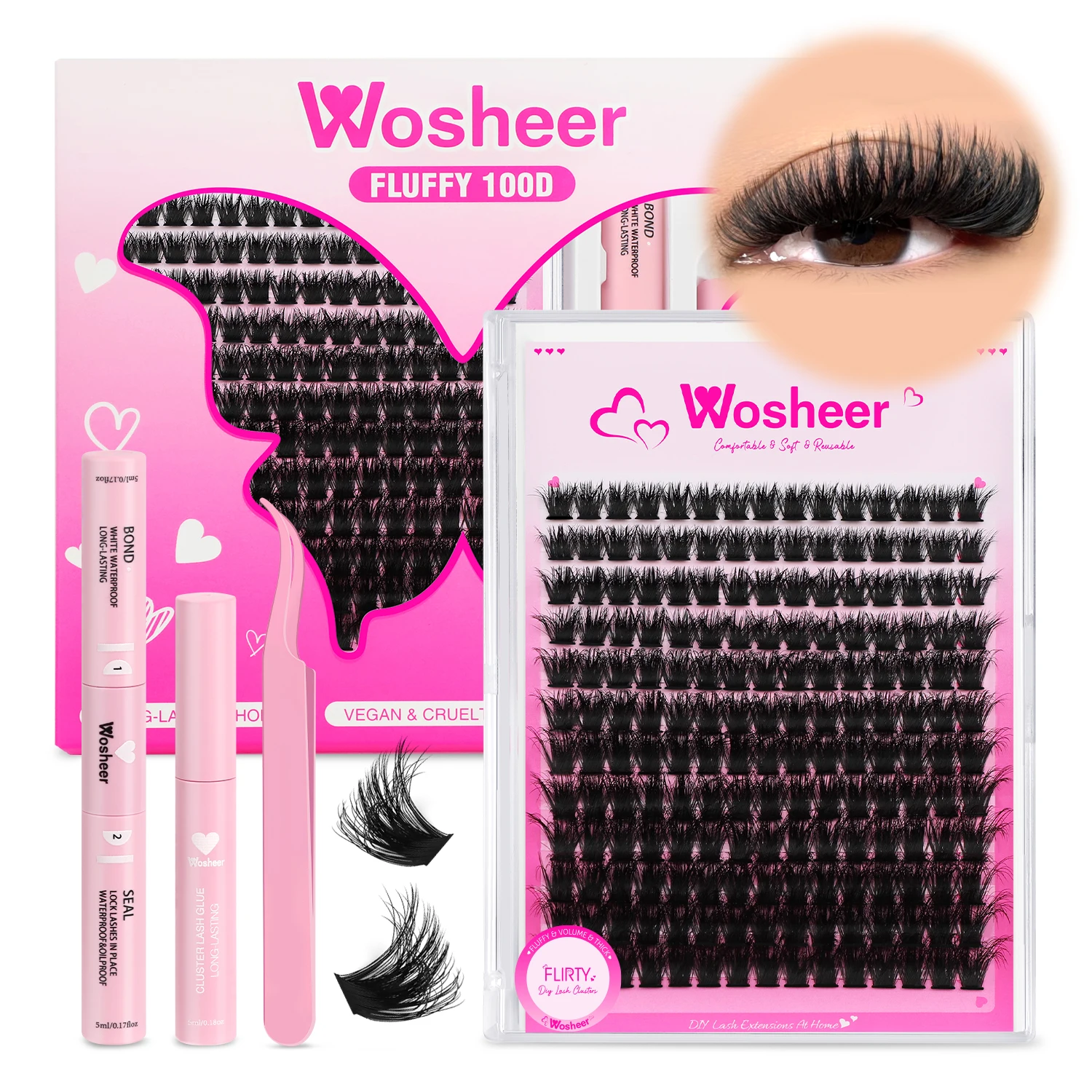 WOSHEER 속눈썹 클러스터 키트 푹신한 개별 속눈썹 래쉬 본드 및 씰 및 리무버 가짜 밍크 속눈썹 속눈썹 연장 DIY title=WOSHEER 속눈썹 클러스터 키트 푹신한 개별 속눈썹 래쉬 본드 및 씰 및 리무버 가짜 밍크 속눈썹 속눈썹 연장 DIY 