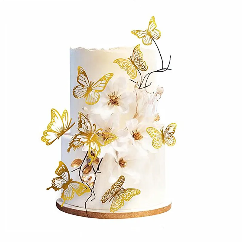 생일 축하 케이크 토퍼 로즈 골드 접이식 타입 나비, 어린이 파티 케이크 토퍼, 디저트 장식, 베이비 샤워 선물, 12 개 신제품