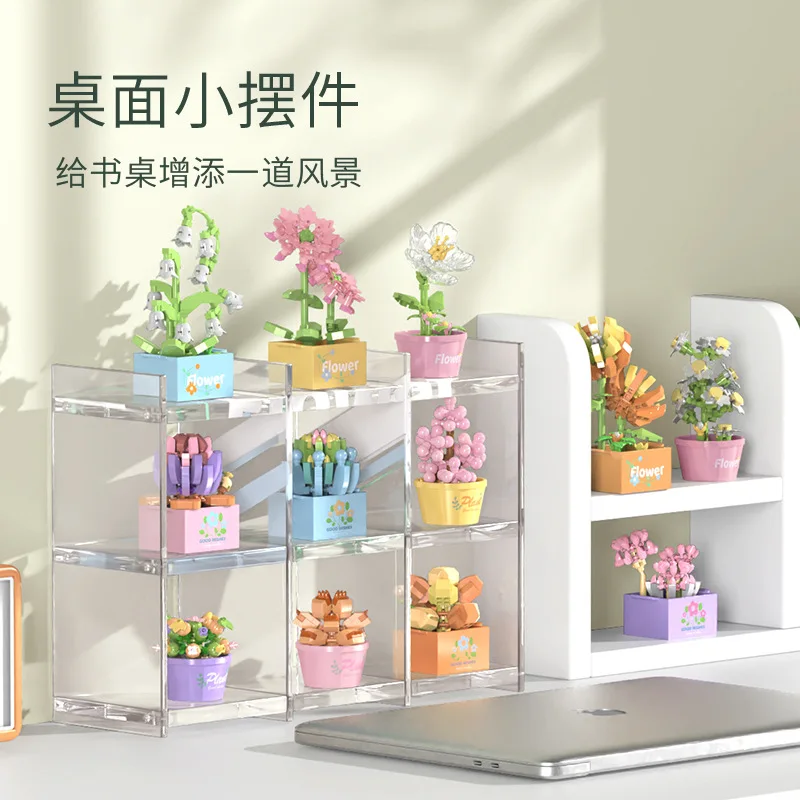 꽃 꽃다발 미니 입자 빌딩 블록 꽃 키트 3D DIY 크리 에이 티브 식물 홈 장식을위한 마이크로 벽돌 소녀 선물 성인 어린이