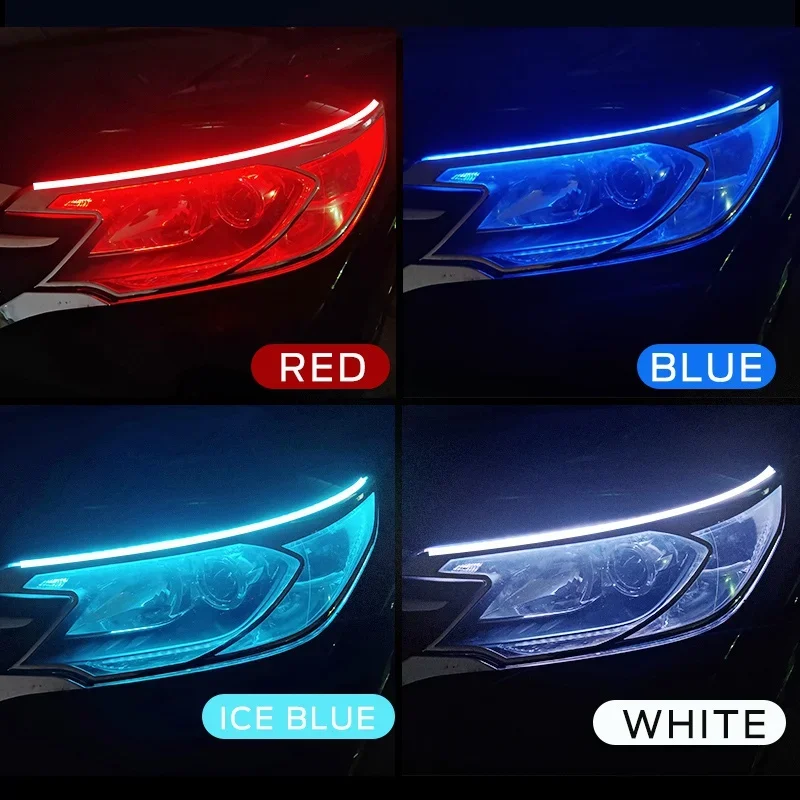 2Pcs 12V Led 가이드 스트립 헤드 라이트 자동차 주간 러닝 조명 차례 신호 전구 DRL 순차 스위치 백 30cm/45cm/60cm