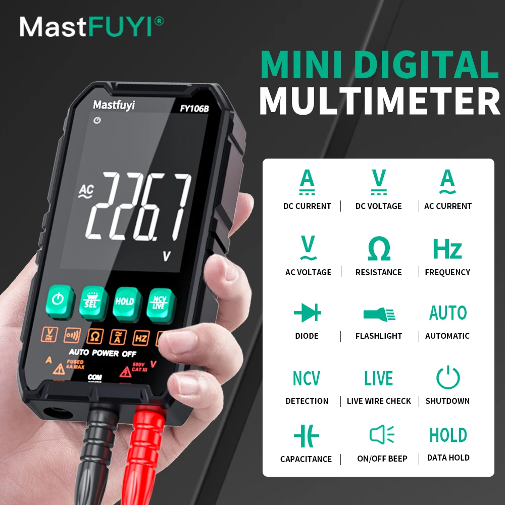 MASTFUYI 전문 디지털 멀티미터 600V/4A AC/DC 전압 전류 True RMS 자동 범위 볼트/앰프/옴/커패시턴스 테스터 도구 title=MASTFUYI 전문 디지털 멀티미터 600V/4A AC/DC 전압 전류 True RMS 자동 범위 볼트/앰프/옴/커패시턴스 테스터 도구 