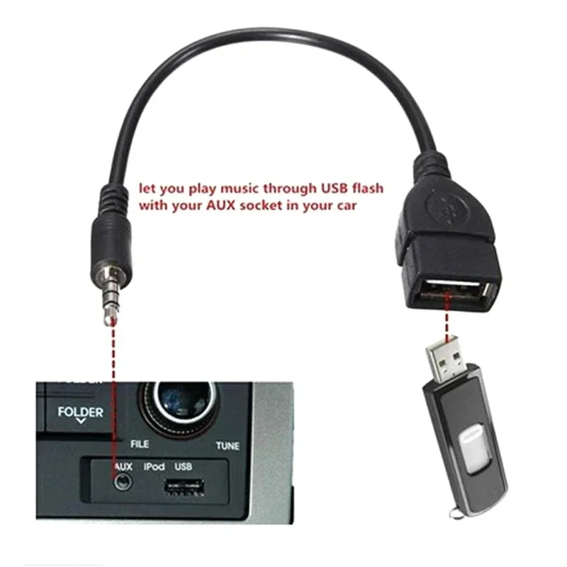 자동차 오디오 케이블 OTG 여성 어댑터 Aux USB MP3 재생 디코더 재생 USB 플래시 드라이브 음악 3.5MM OTG 어댑터 케이블