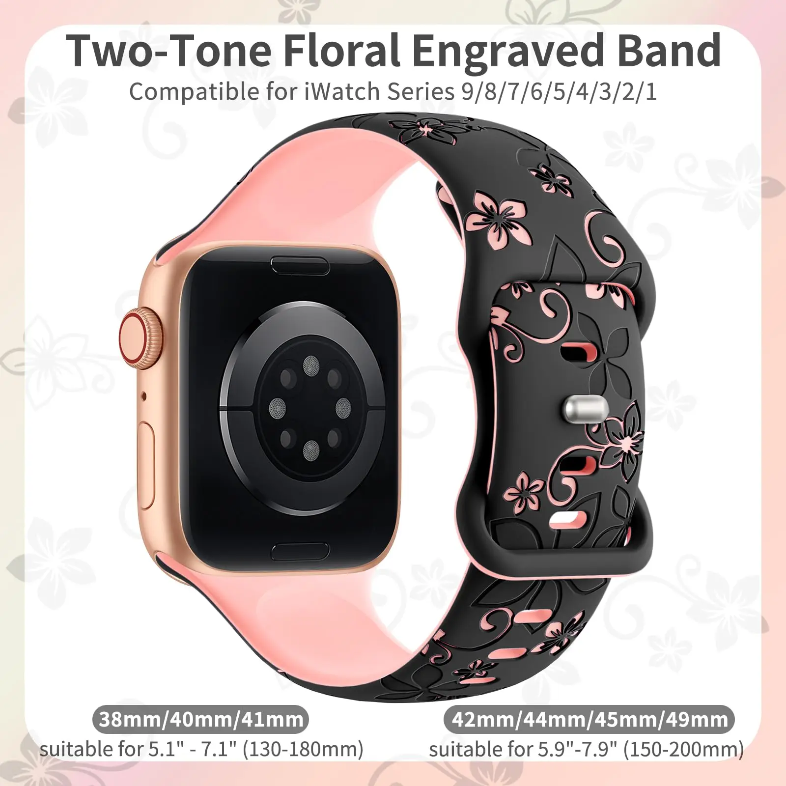 Apple Watch 밴드 용 꽃 무늬 새겨진 스트랩 41mm 40mm 44mm 45mm 42mm 38mm 49mm 실리콘 스포츠 iWatch 시리즈 10 SE 9 8 7 6 Ultra 2