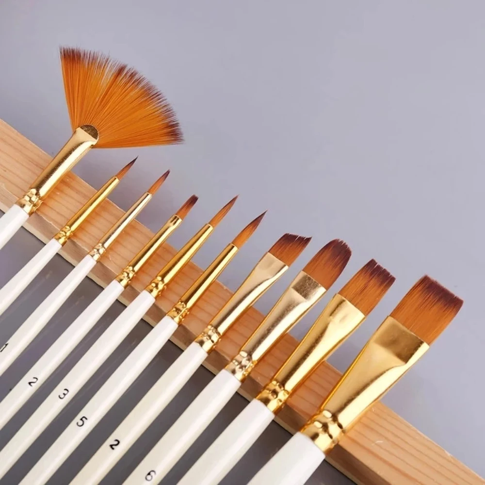 10Pcs 페인트 브러쉬 세트 아크릴 그림에 대 한 나일론 헤어 브러시 오일 수채화 페인트 DIY 아이 학생 예술적 브러시 미술 용품