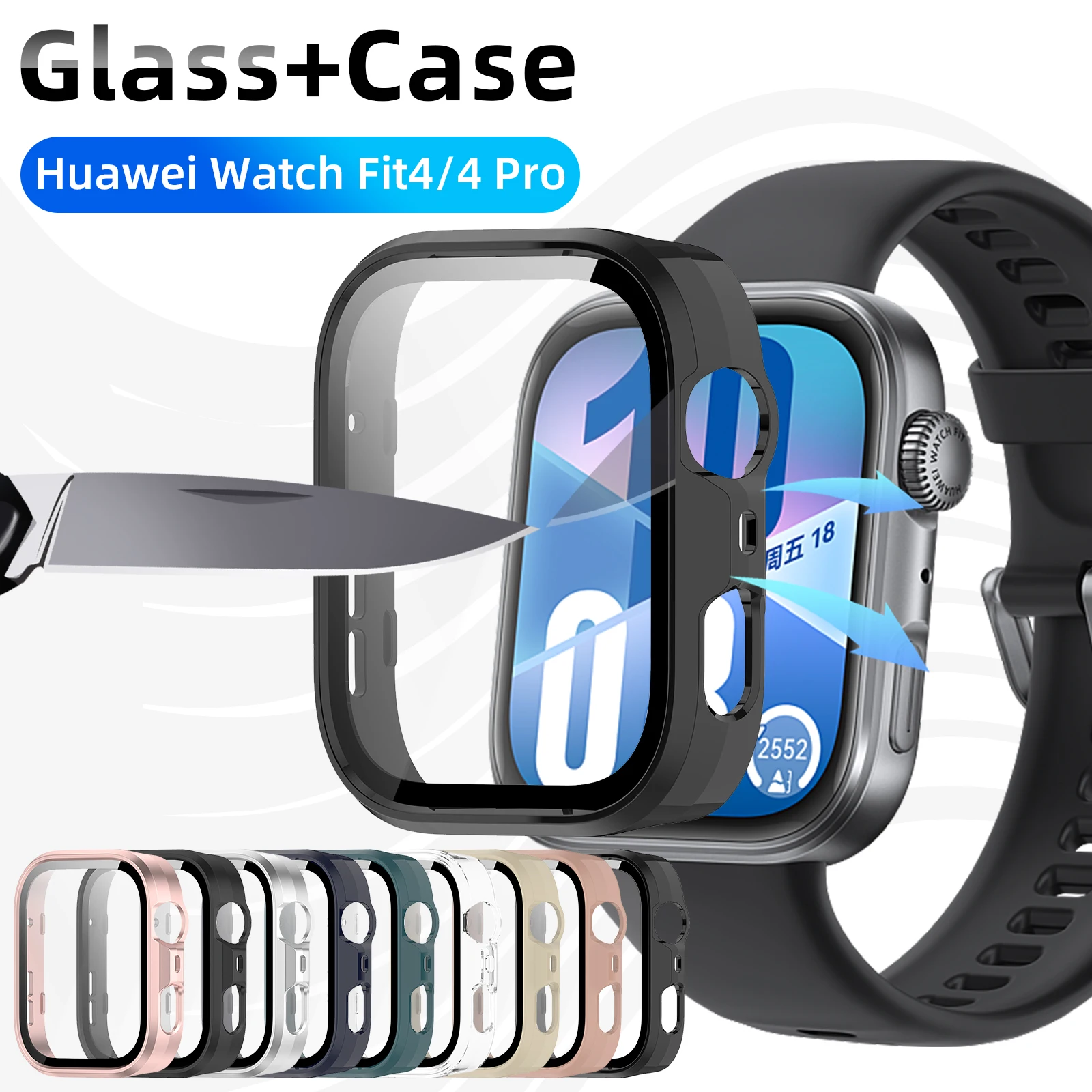 Huawei Watch Fit 4/4 Pro용 유리 + 케이스 Huawei Fit4 액세서리용 강화 유리 화면 보호기 및 하드 PC 보호 범퍼 title=Huawei Watch Fit 4/4 Pro용 유리 + 케이스 Huawei Fit4 액세서리용 강화 유리 화면 보호기 및 하드 PC 보호 범퍼 