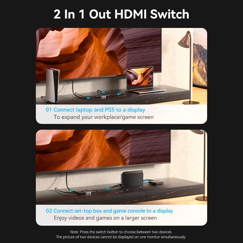 Vention HDMI 2.1 분배기 8K 60Hz 4K120Hz TV 용 양방향 2 in 1 out Xiaomi Xbox PS4 5 HDMI 호환 모니터 HDMI 스위처