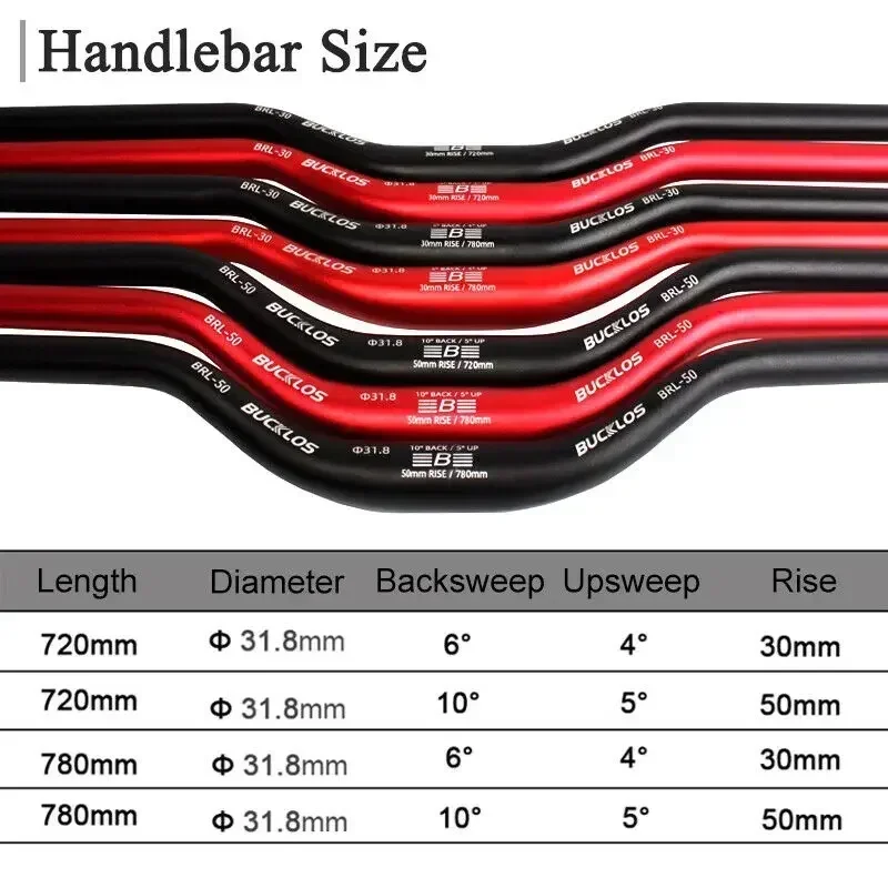 BUCKLOS 산악 자전거 핸들 바 31.8mm 25.4mm 자전거 라이저 바 620/660/720/780mm 알루미늄 합금 MTB 핸들 바 사이클링 부품