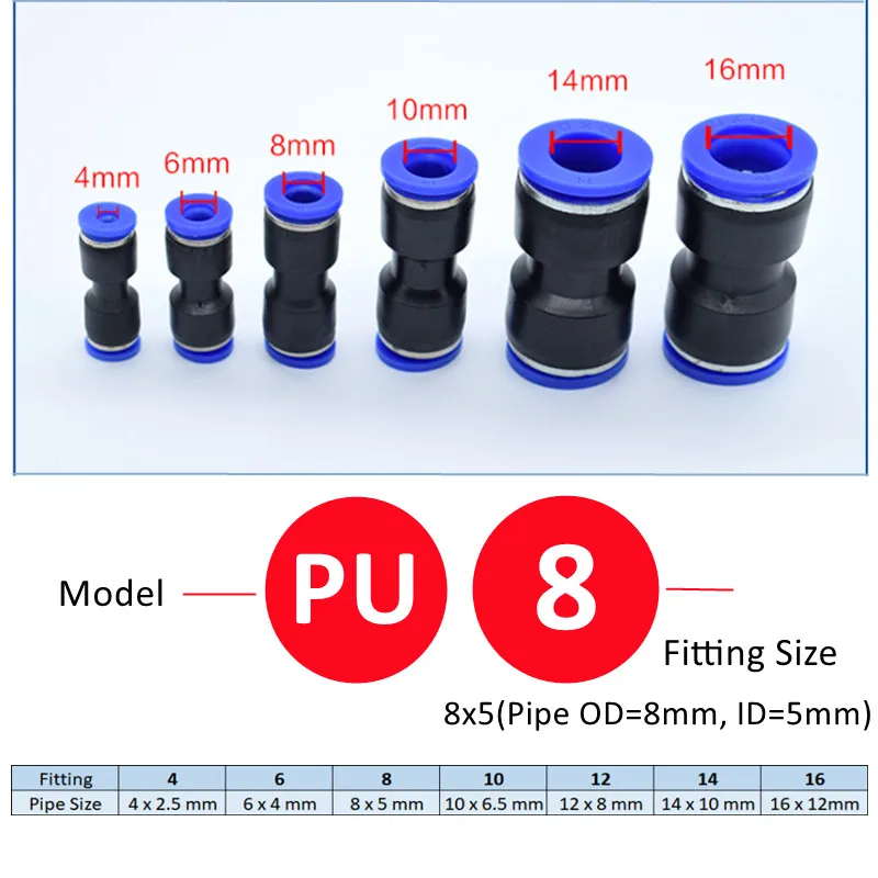 1pcs 블루 PV PVG 공압 피팅 파이프 커넥터 튜브 공기 퀵 피팅 워터 푸시 인 호스 커플 링 4mm 6mm 8mm 10mm 12mm 14mm
