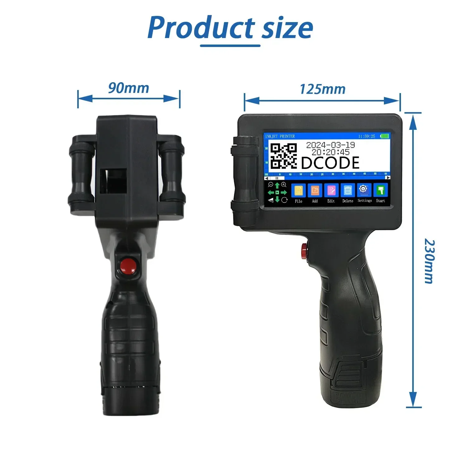 DCODE 1755PLUS 휴대용 프린터, 휴대용 잉크젯 프린터, 텍스트 QR 바코드 배치 번호, 로고 이미지 날짜 인쇄기, 12.7mm