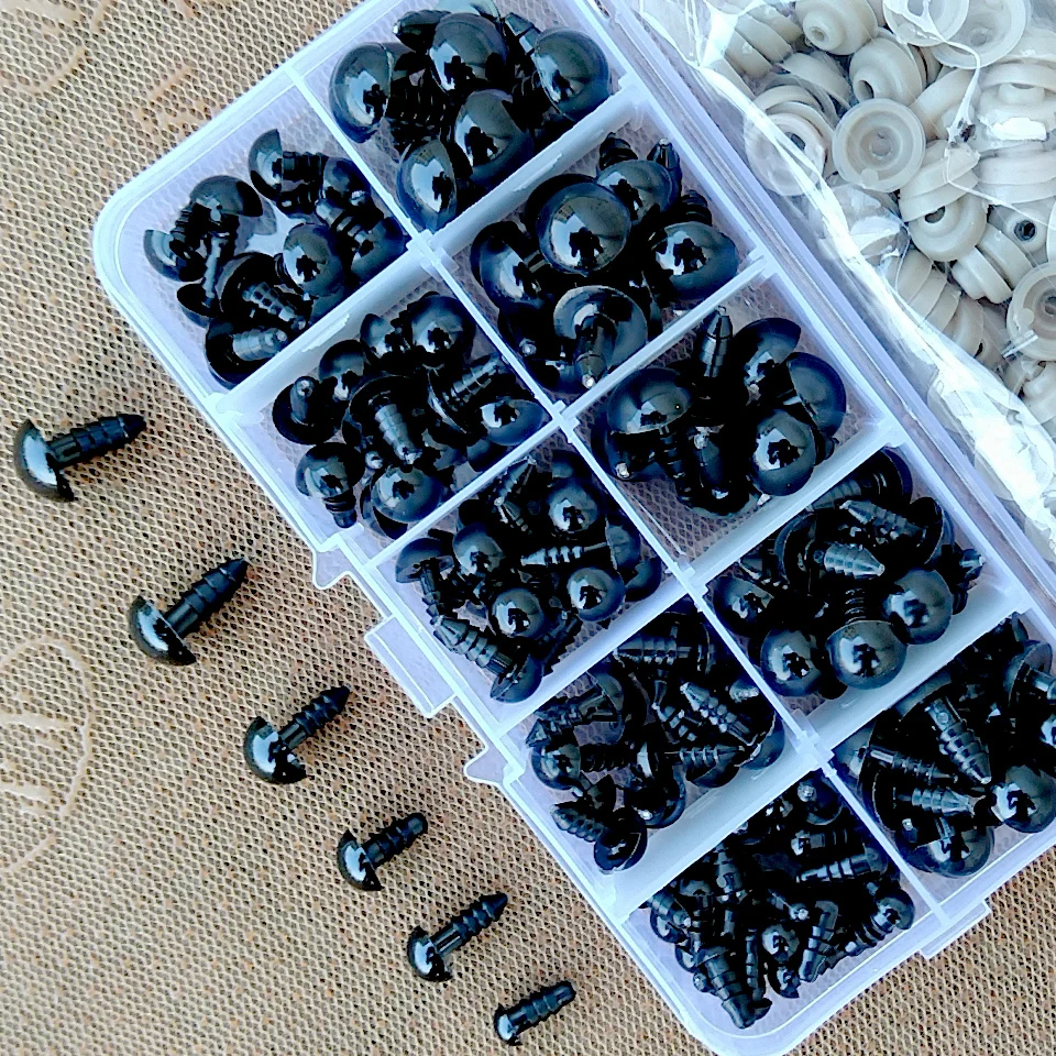 100pcs 장난감 인형 공예에 대 한 6-12mm 검은 플라스틱 안전 눈 테디 베어 인형 부드러운 장난감 동물 Amigurumi 액세서리 만들기