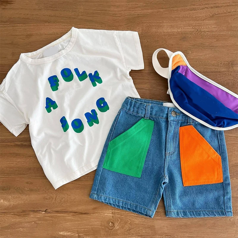 2025 아이 옷 새 봄 Sumemer 한국 아기 소년 소녀 면화 만화 짧은 소매 T 셔츠 아동 겉옷 Clothings