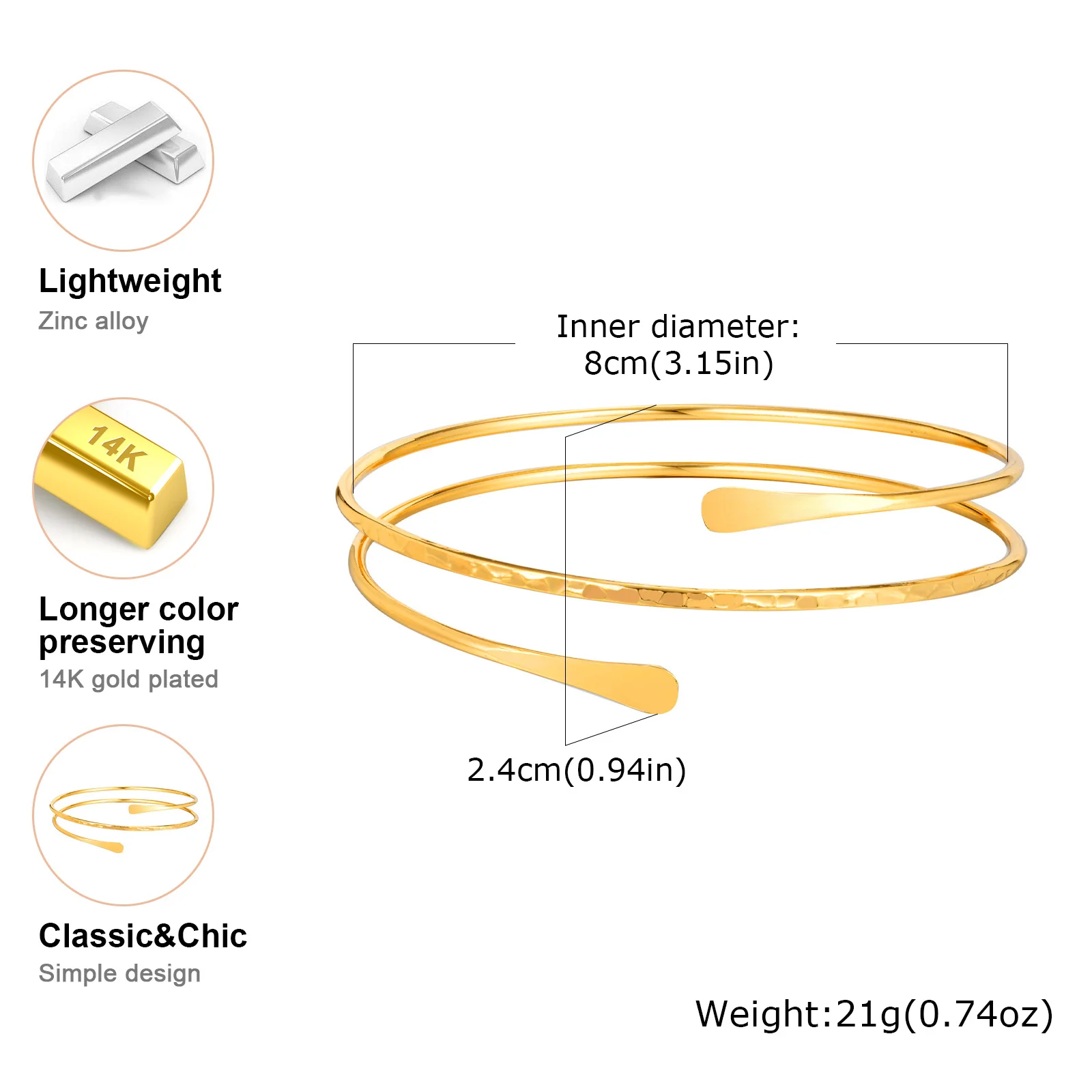 여성용 상완 커프 팔찌, 미니멀리스트 골드 도금 완장 성명 파티 Armlets 쥬얼리