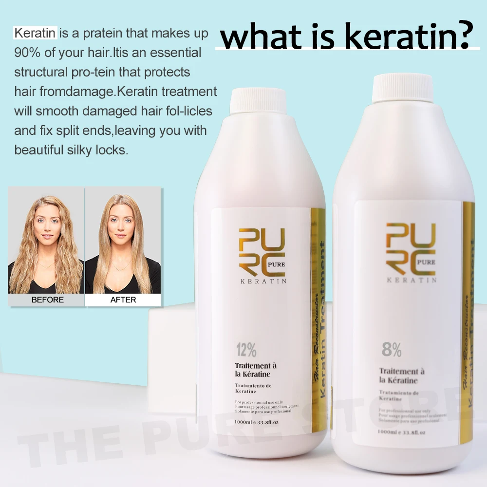PURC 1000ml 케라틴 헤어 스트레이트닝 스무딩 트리트먼트 곱슬 곱슬 헤어 케어 브라질 케라틴 제품 전문